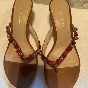 Kitten heel embellished sandals